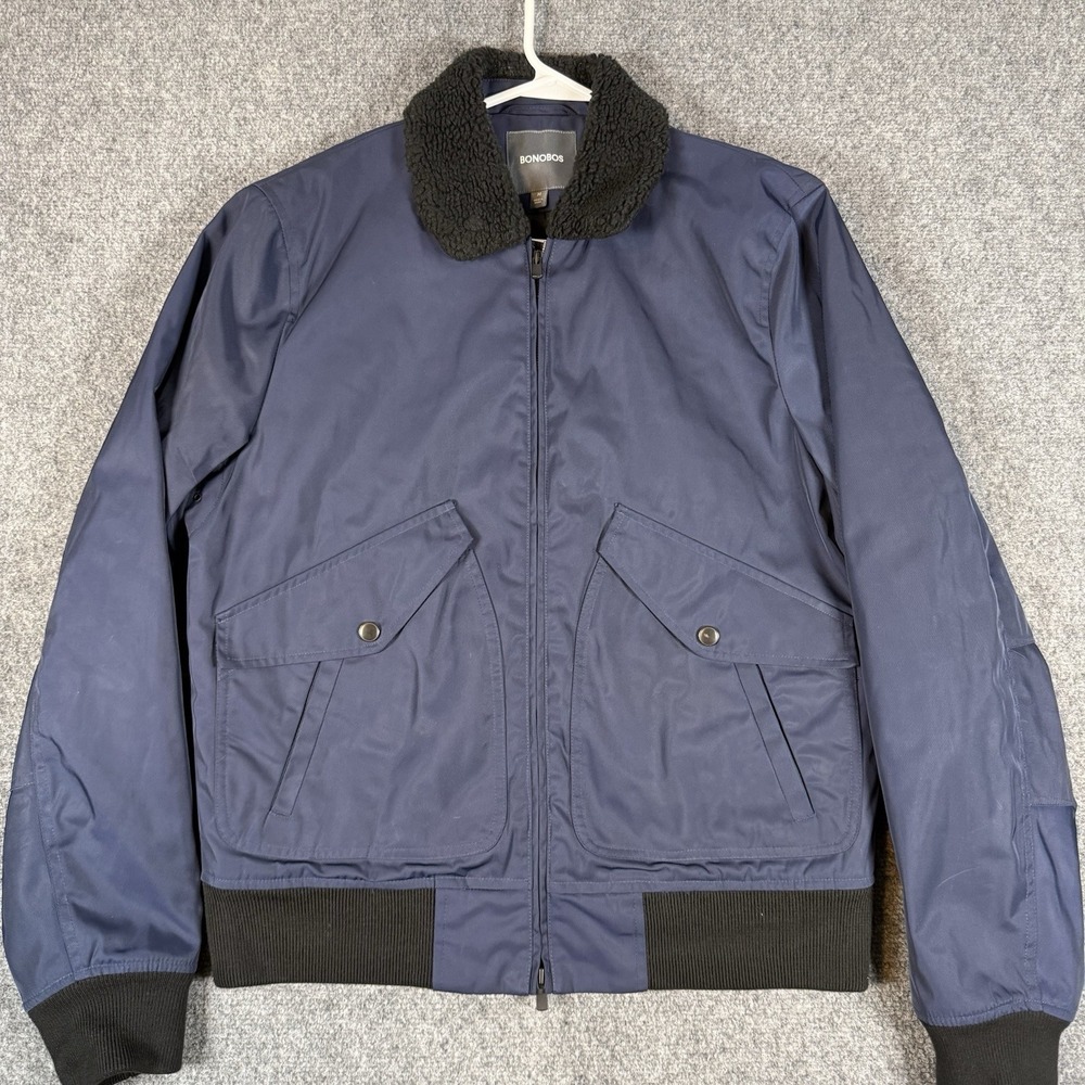 Bonobos Bomber Flight Jacket Mens M Navy Sherpa Collar Full Zip 19153-BLP50